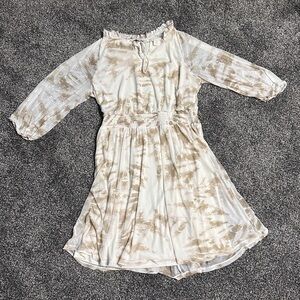 Luxology womens M mesh 3/4 sleeve dress white beige tie dye